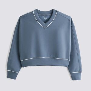 YPB Abercrombie & Fitch neoKNIT Blue V-Neck Cropped Sweater with White Trim